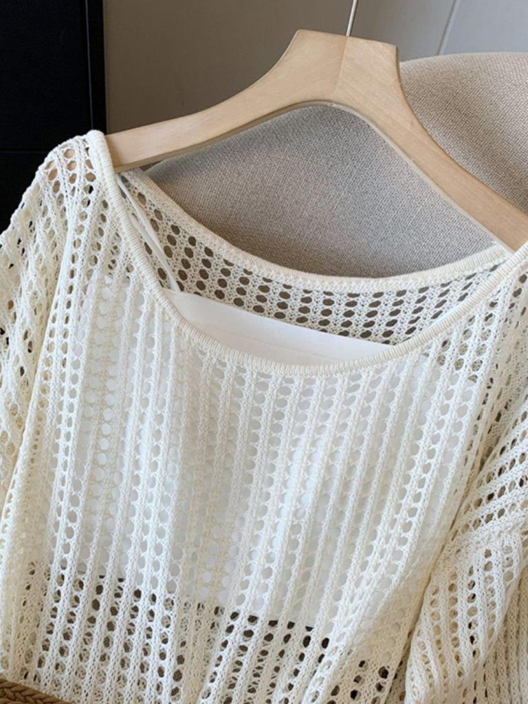 Spicy Girl Sexy Hollow-Out Long-Sleeve Knitted Sweater, 2025 Spring Collection - Loose Fit, Lightweight Women's Top