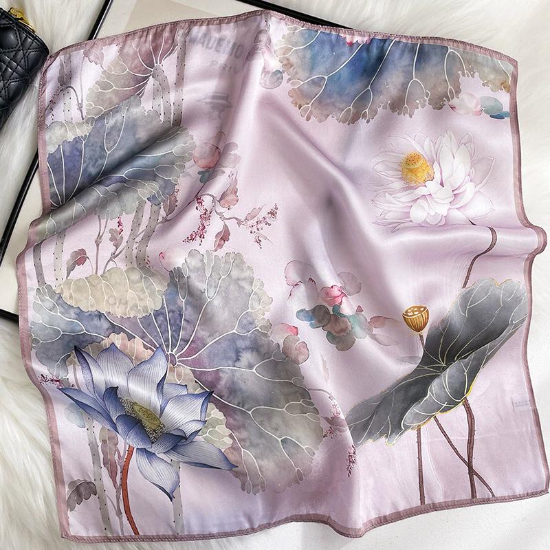 100% Pure Silk Scarf Women Neck Square Headband Scarves Bandana  Fashion Hijab Poncho Scarves Pashmina  Female Foulard 53cm