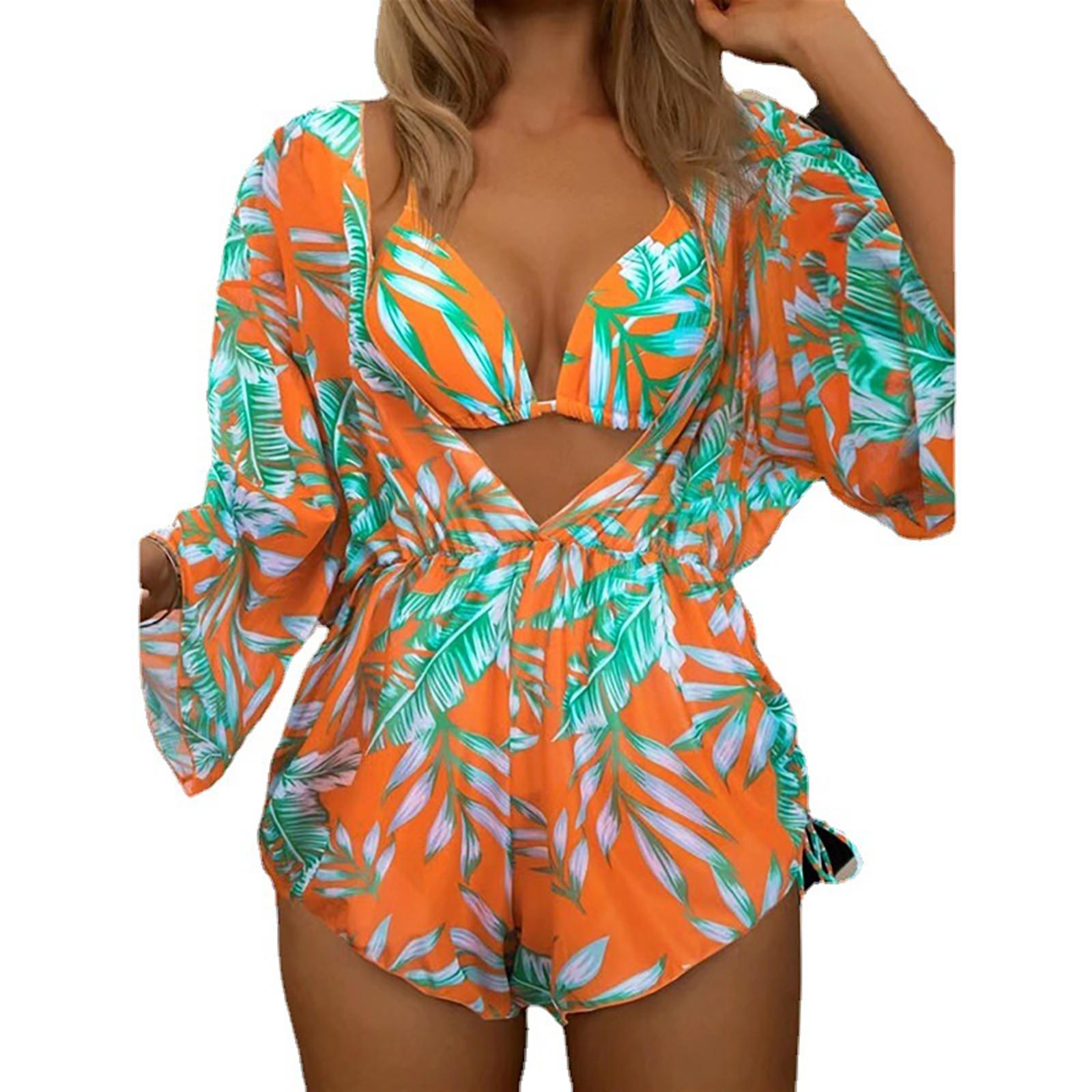 

Женский модный раздельный купальник с принтом, пляжный комплект из 3 предметов с нагрудными подушечками без косточек, XL киноварь