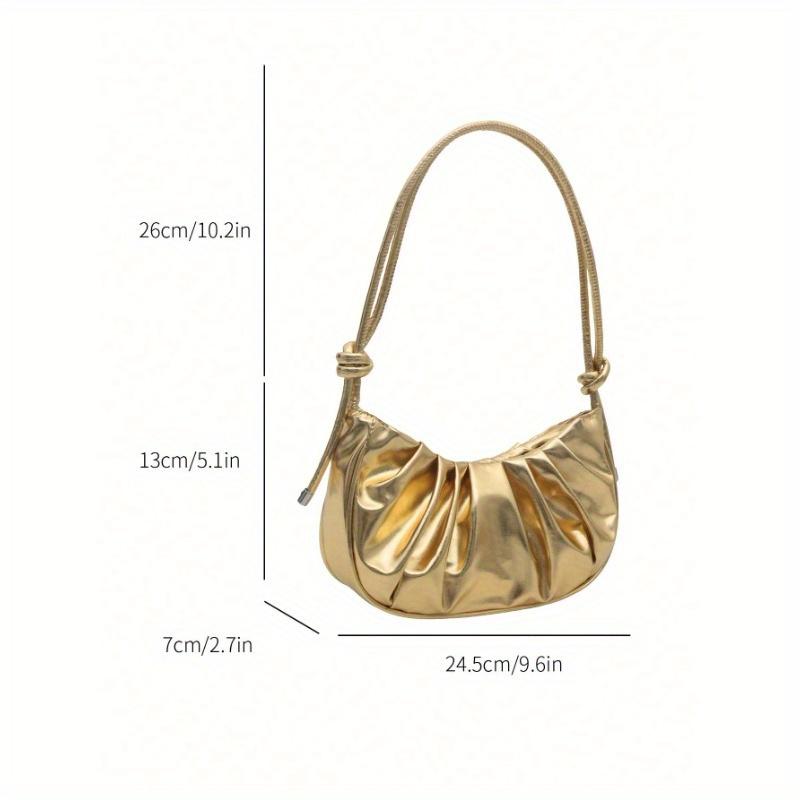 Mode Einfarbig Gold Wolkenplissee PU Damen Handtasche Schlicht Süßer Stil Schultertasche, Umhängetasche. Geeignet zum Einkaufen