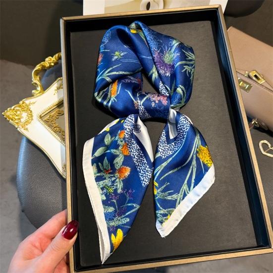 Silky Scarf Smooth Silk-Like Texture Neck Gaiter Floral Geometric Print Neckerchief Versatile Professional Accessory