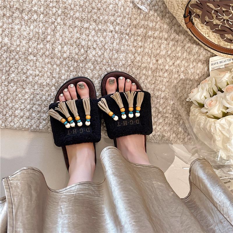 Niche Platform Slippers Women's Outer Wear 2025 New Mori Retro Style with Skirt Shoes French High-end One-word Drag