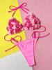 Damen Badeanzug Einfarbig Sexy Neckholder Blumen Dreieck Tasche Rückenfrei Geteilter Badeanzug Strandmode Badeanzüge