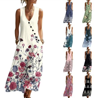 Summer Dresses For Women Flowy Casual Midi Dress Beach Vacation Sundresses With Pockets
