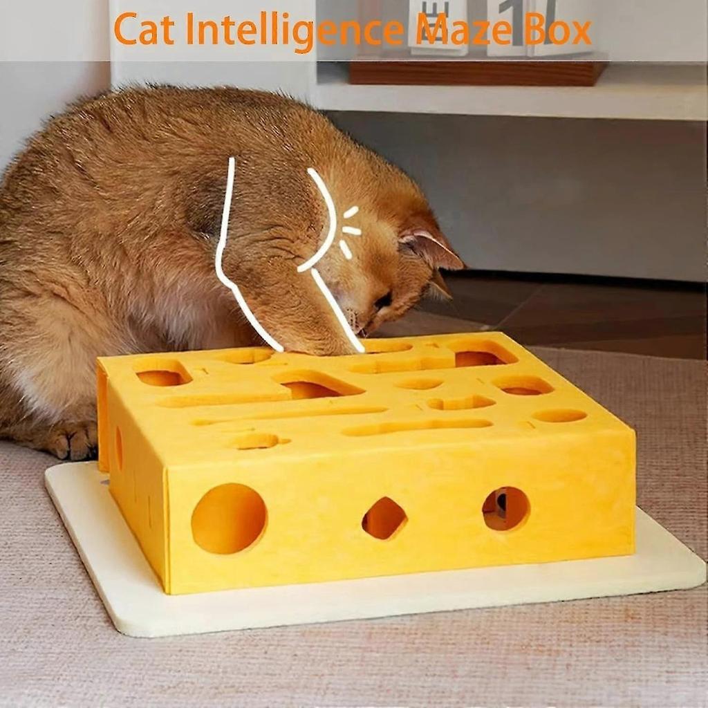 Interactive Cat Puzzle Toy - Intelligence Maze Box with Bell & Rainbow Balls, Eco Felt Cat Enrichment Game for Indoor Cats