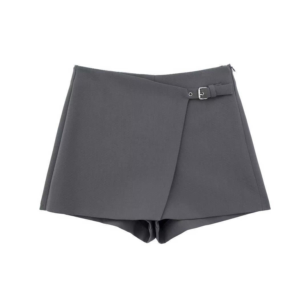 

Европейская и американская трансграничная женская одежда оптом женские асимметричные кюлоты А-силуэта с высокой посадкой XS серый