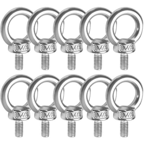 Set of 10 M6 12mm Eye Bolts, Screws, and Bolts with M6 Female Threads, Nuts, and Screws, for Fixing and Hanging, Stainless Steel, Corrosion-Resistant,