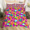 Psychedelische 3D Geometrische Bettbezug Mikrofaser Bunt Pop Art Queen Size Retro 80er Jahre Bettwäsche Set