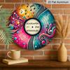 2D Flat, 1pc Vibrant Vinyl Record Round Aluminum Metal Sign, Abstract Music Notes & Swirl Art Design, Durable Weatherproof Wall Decor, Perfect for