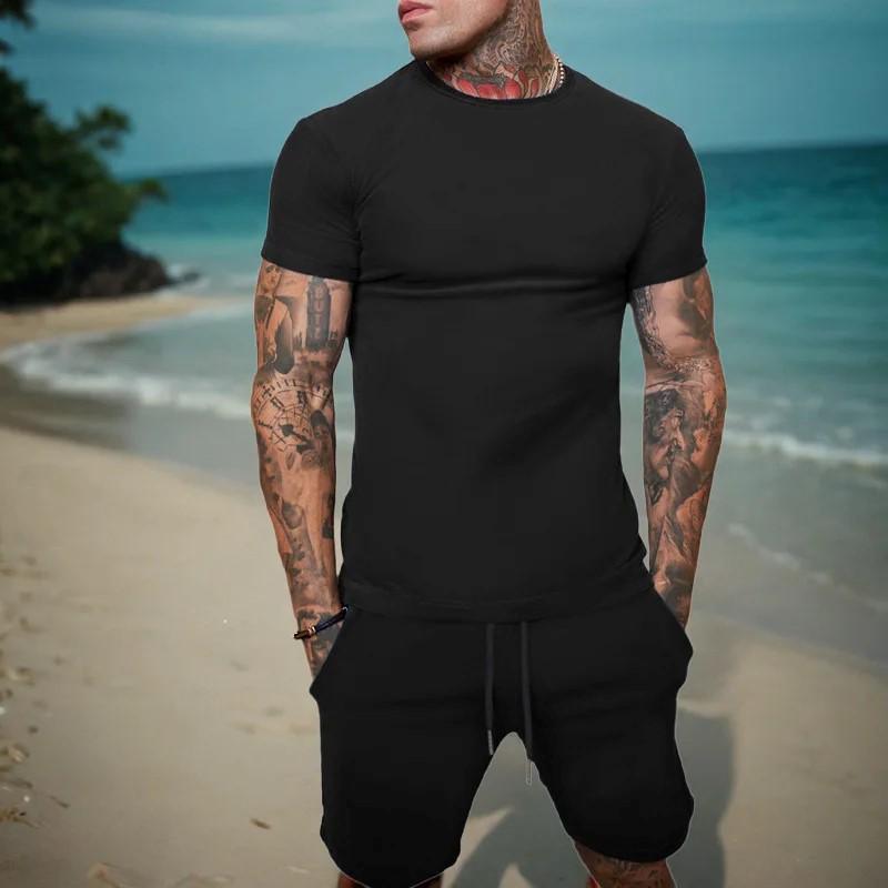 2025 Summer Street Style Men's Casual Plus Size Set - Short-Sleeved Shirt & Shorts