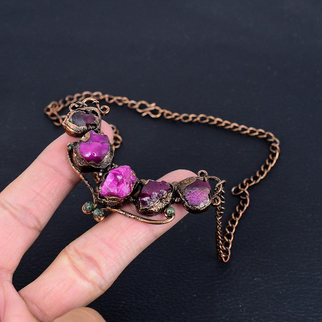 Ruby Necklace Gemstone Jewelry, Copper Electroformed Handmade Necklace, Latest Design Jewelry