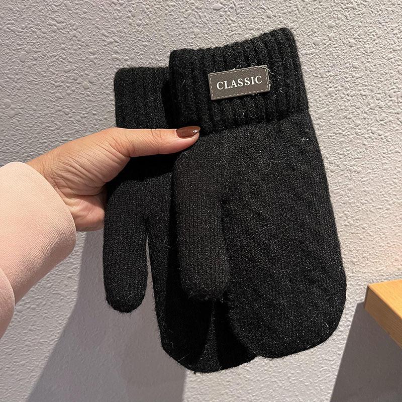 Korean Fashion Men Winter Gloves Thickened Fleece Lined Thermal Cold Proof Trendy Gift for Students Wool Fingertip Coverage
