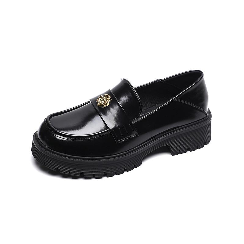 Thick-soled Women's One-pedal Black Retro Small Leather Shoes, Soft-soled Single Shoes