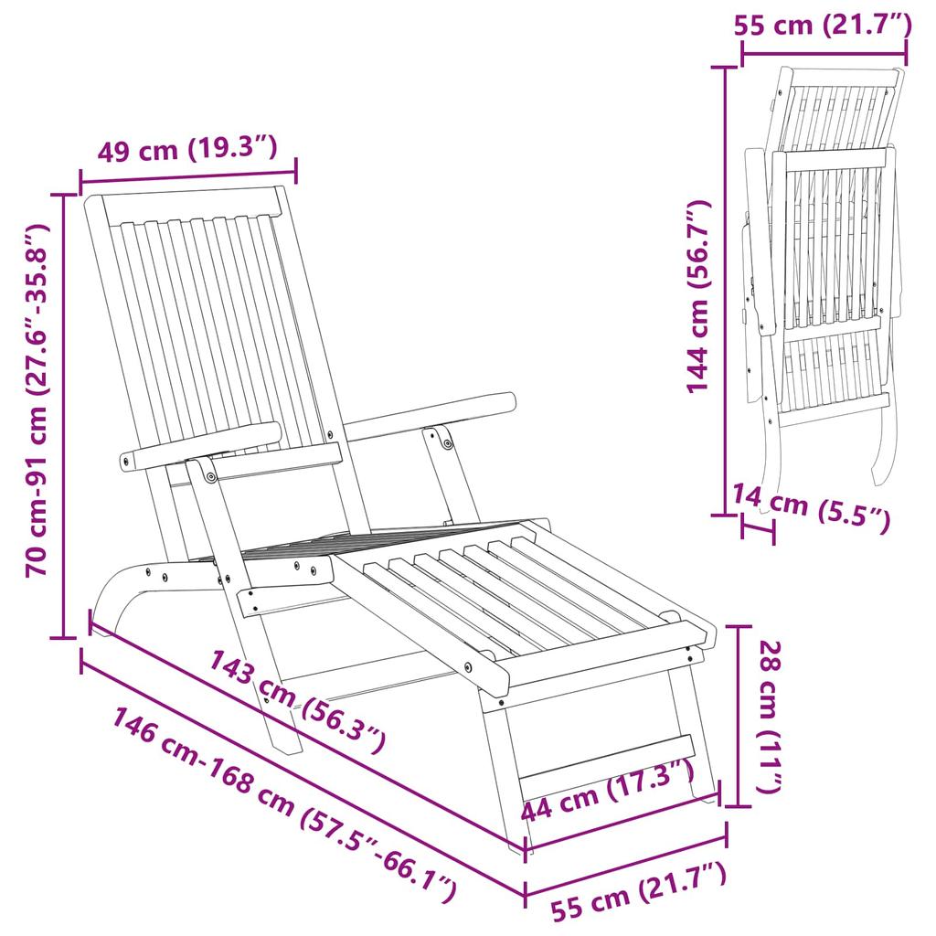 Reclining and Folding Sun Lounger 2 Pcs. Solid Acacia Wood