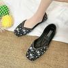 Fashion sparkling rhinestone shallow mouth square head single shoes versatile flat-bottomed temperament women's shoes 2025 spring and summer new model
