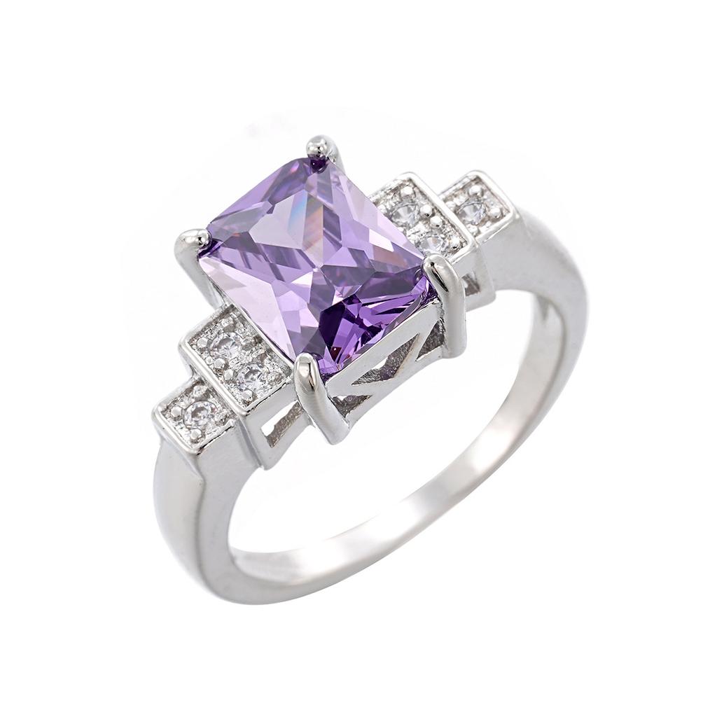 New Silver Color Rectangle Colored Zircon Engagement Rings for Women Female Luxury Party Gift Wedding