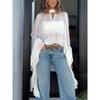 Neue Sommer Damenbekleidung Sexy Neckholder Durchsichtige Umhangbluse Mit Rüschen Langen Ärmeln Damen Oberteil