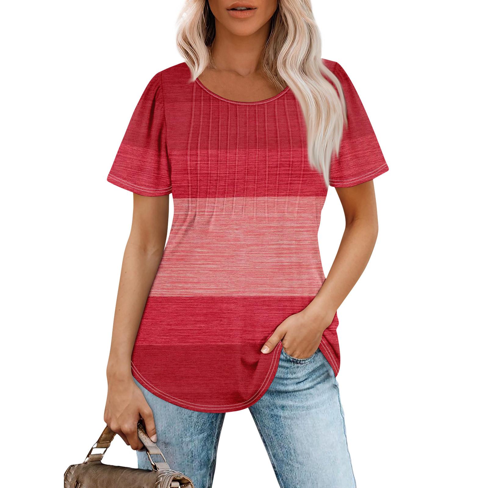 

Женская модная повседневная плиссированная футболка с короткими рукавами и круглым вырезом с принтом XL арбуз красный