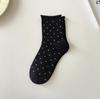 Pair 1 Women Rolled Edge Polka Dot Socks Mid Tube Socks Spring Summer Sweat Absorbing Breathable Sweet Long Socks Female