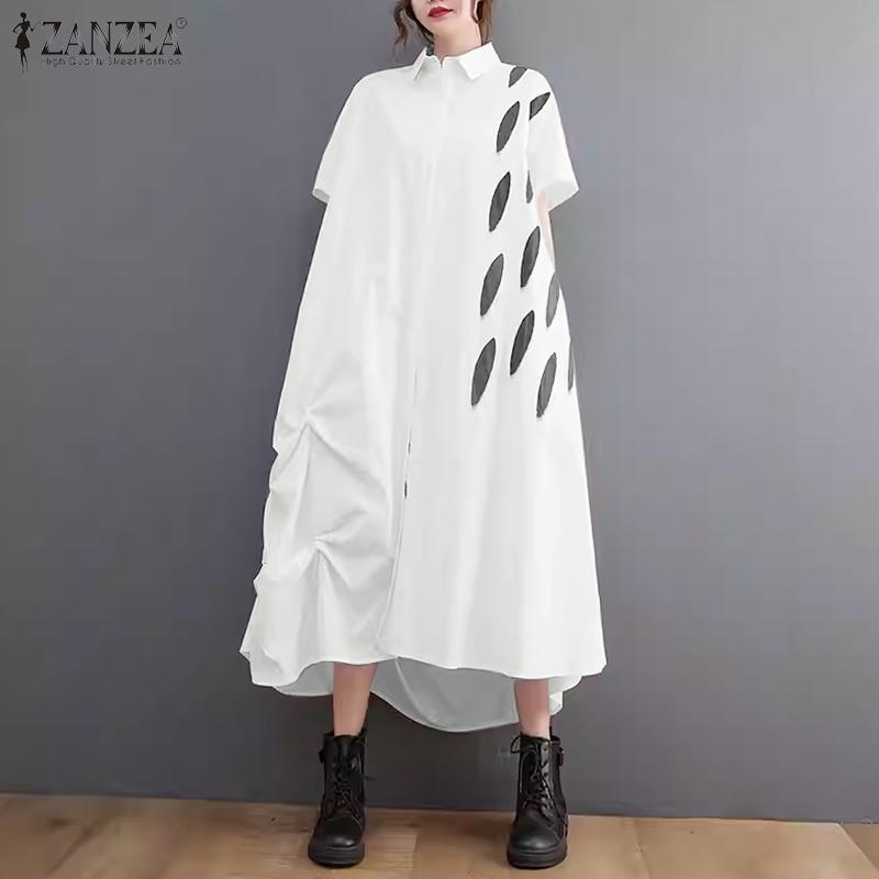 ZANZEA Dámské ležérní košilové šaty s krátkým rukávem, volného střihu, s patworkovým designem a límečkem