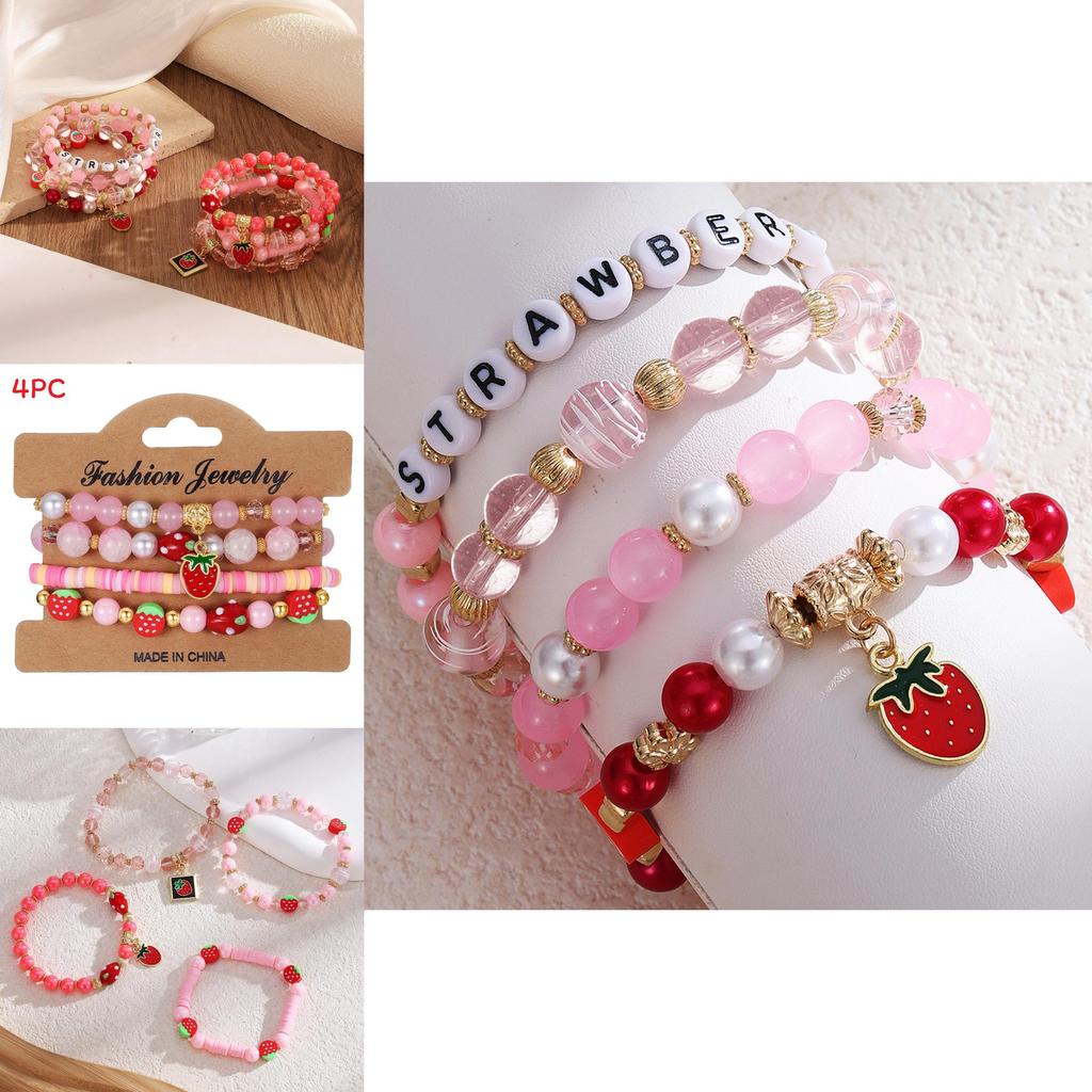 Strawberry Pendant Beaded Bracelet Set With Crystal Glass For Womens Fashion Accessories