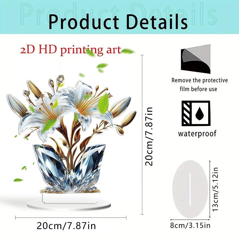 

Acrylic 2D Flat Crystal Lily Rose Flower Table Decoration Suitable For Cafe Room Display Case Living Room Office Decor Gift A3