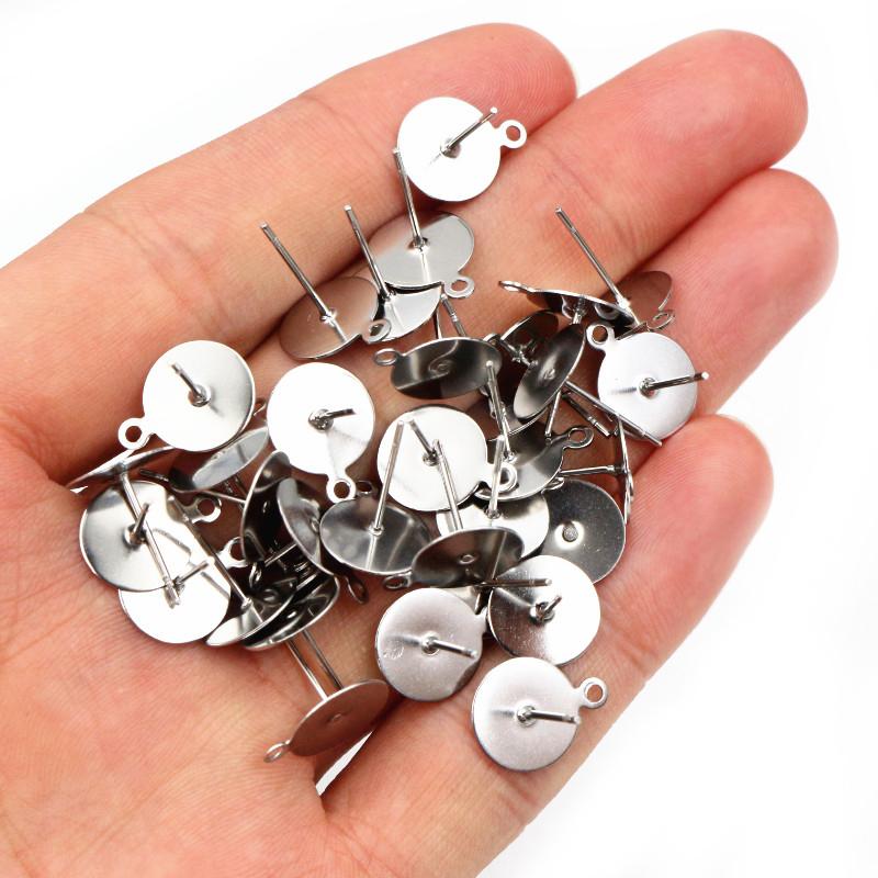 50-100pcs/lot No Fade Stainless Steel Gold Color Blank Earring Stud Fit 4 5 6 8 10 12mm Cabochon Cameo Settings Accessories DIY