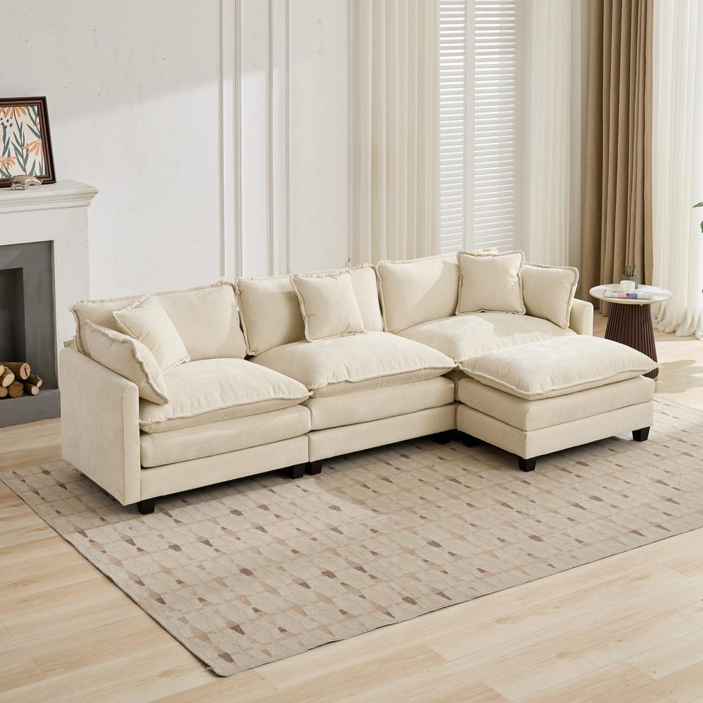 Cloud Sofa Ottoman Only, Modern Sectional Couch, for Living Room, Double Layer Upholstered Seat Cushion, Breathable Chenille Fabric, Beige,DE501DBG