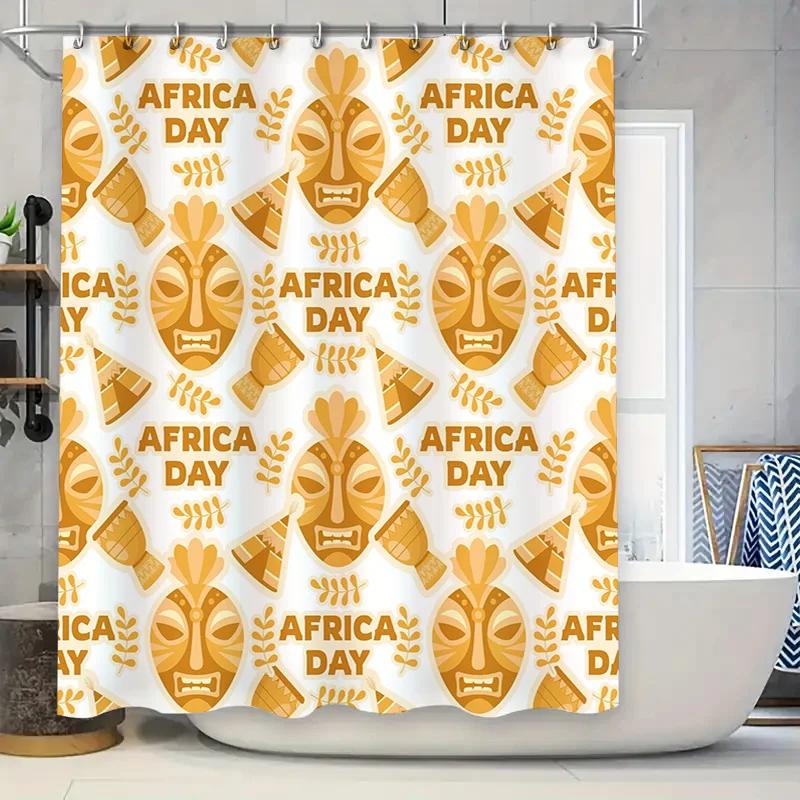 

Africa Day Shower Curtain African Pattern Bath Rug Orange Fabric Shower Panel Waterproof Decorative Bathroom Unique Gift Ideas f W90xH180cm