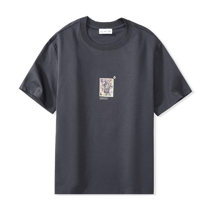 Spring and Summer Trendy Front Shoulder Round Neck Short-sleeved T-shirt for Men