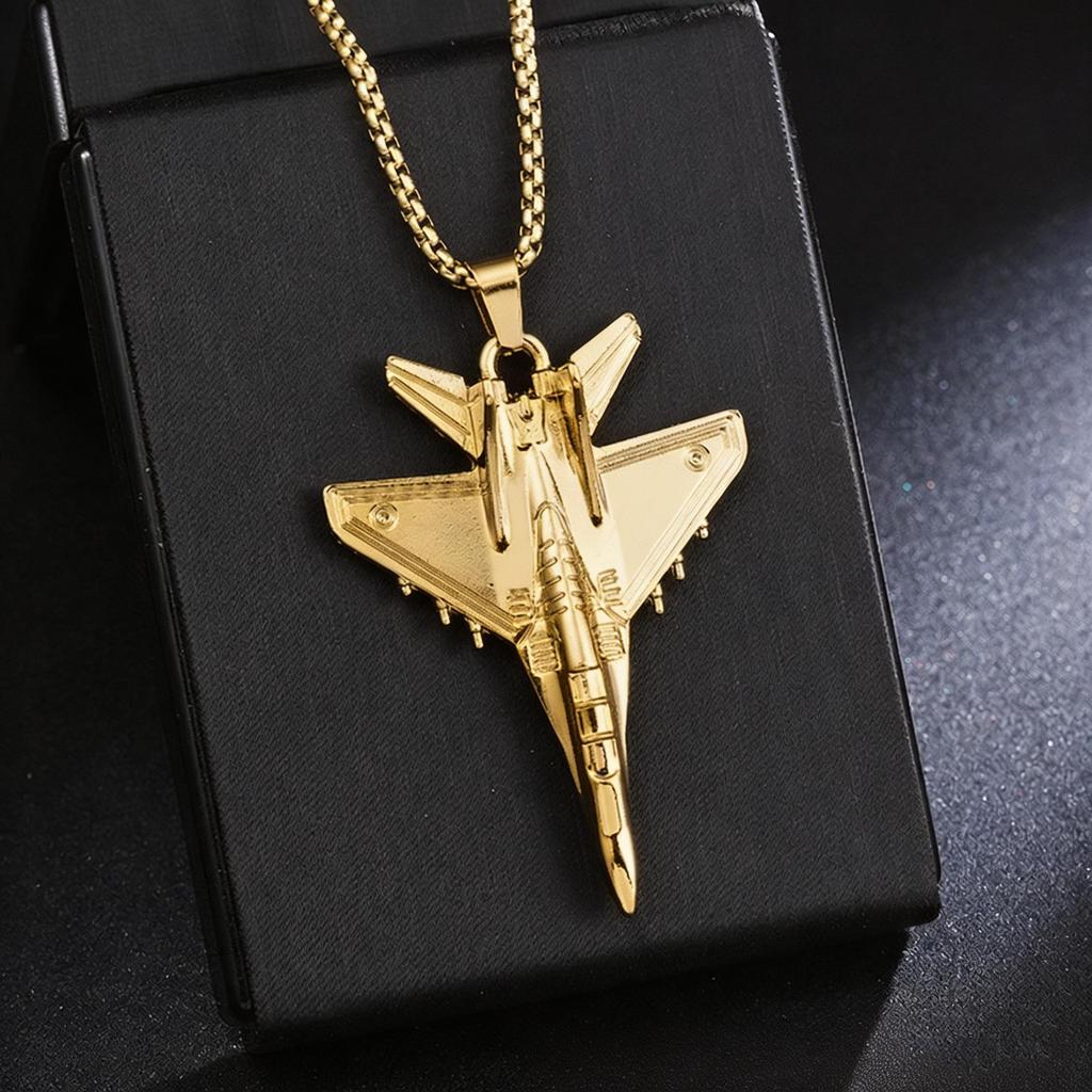 Hip Hop Fighter Jet Airplane Pendant Necklace - Commemorative Jewelry Gift