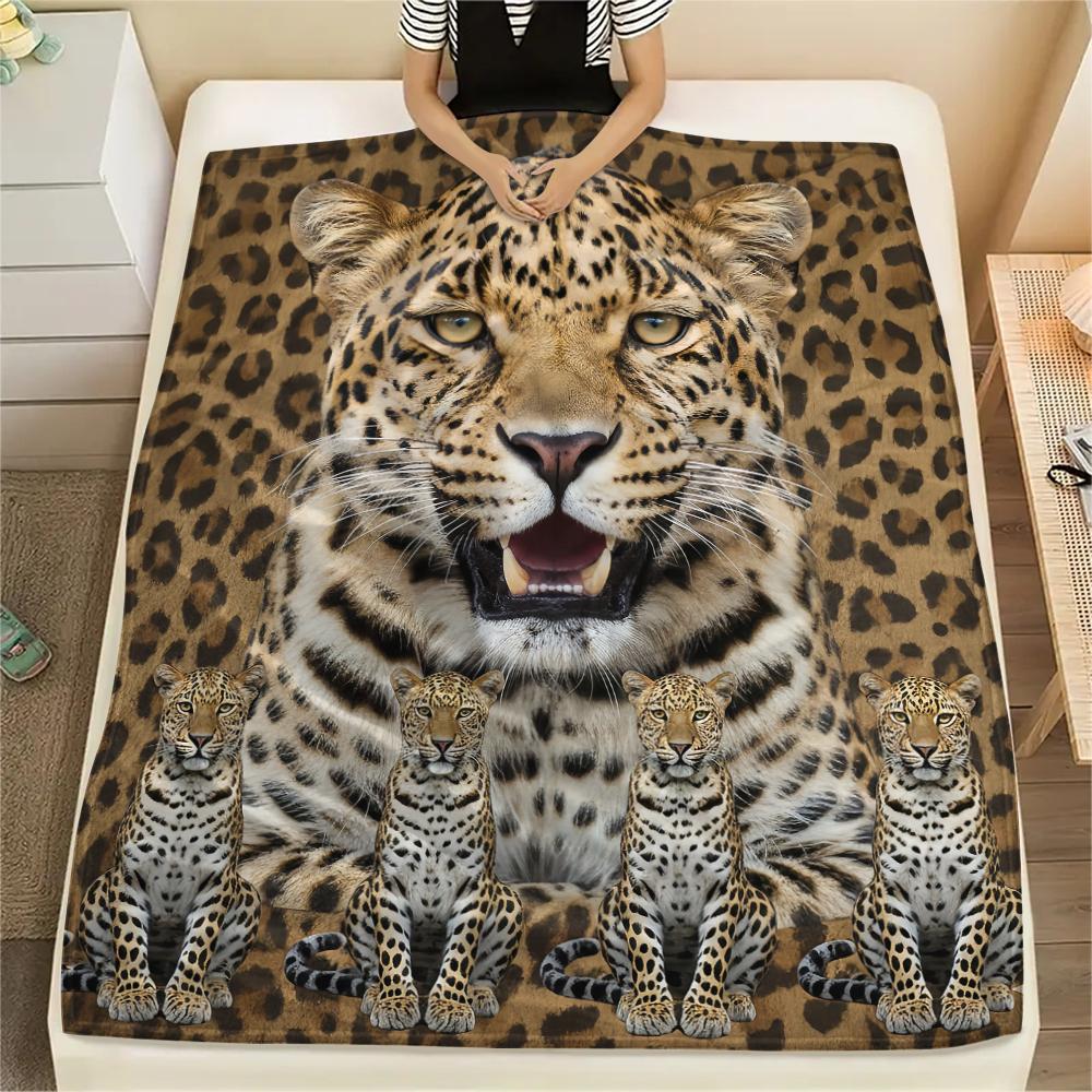 1Pc Leopard Lion Print Flannel Blanket, High Quality Comfortable for All Seasons, Home Decor, Warmth and Comfort, Perfect for Gifts