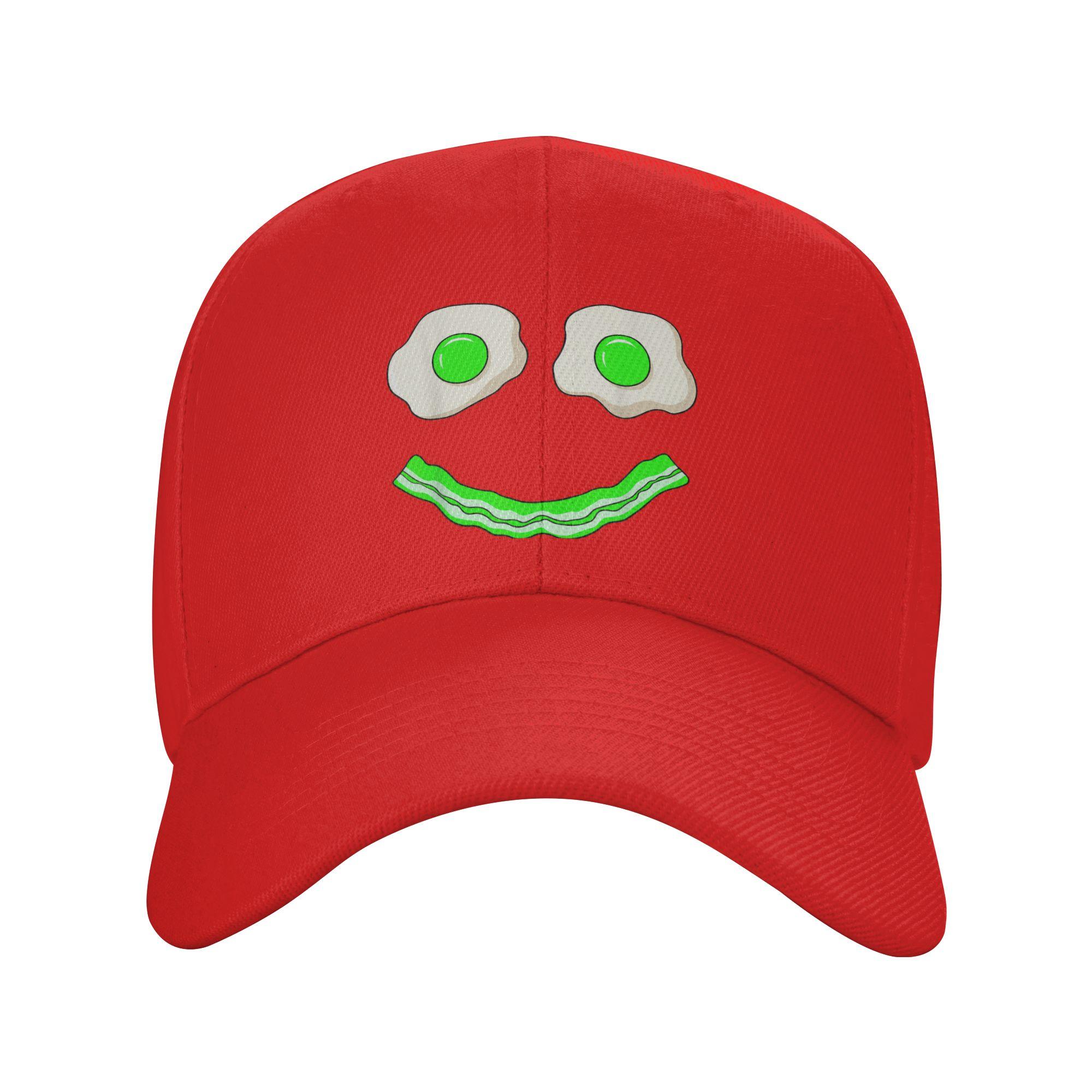 Green Smile Face Eggs and Bacon Ham Breakfast St Patricks Baseball Cap Street Unisex Trucker Hat Print Kpop Rock Baseball Caps One Size