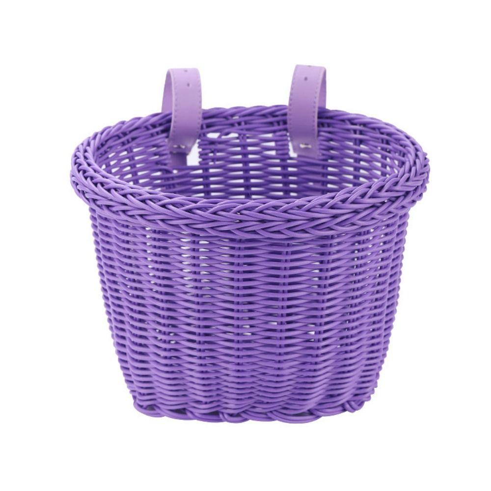 Handwoven Front Handlebar Basket Adjustable Leather Straps Bicycle Storage Basket  Girls Bike