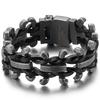 Men's Leather Bracelet Gothic 30MM Width Chain Bracelet With Belt Buckle Hip Hop Stainless Steel Wristband Adjustable Wrap Cuff Bangle