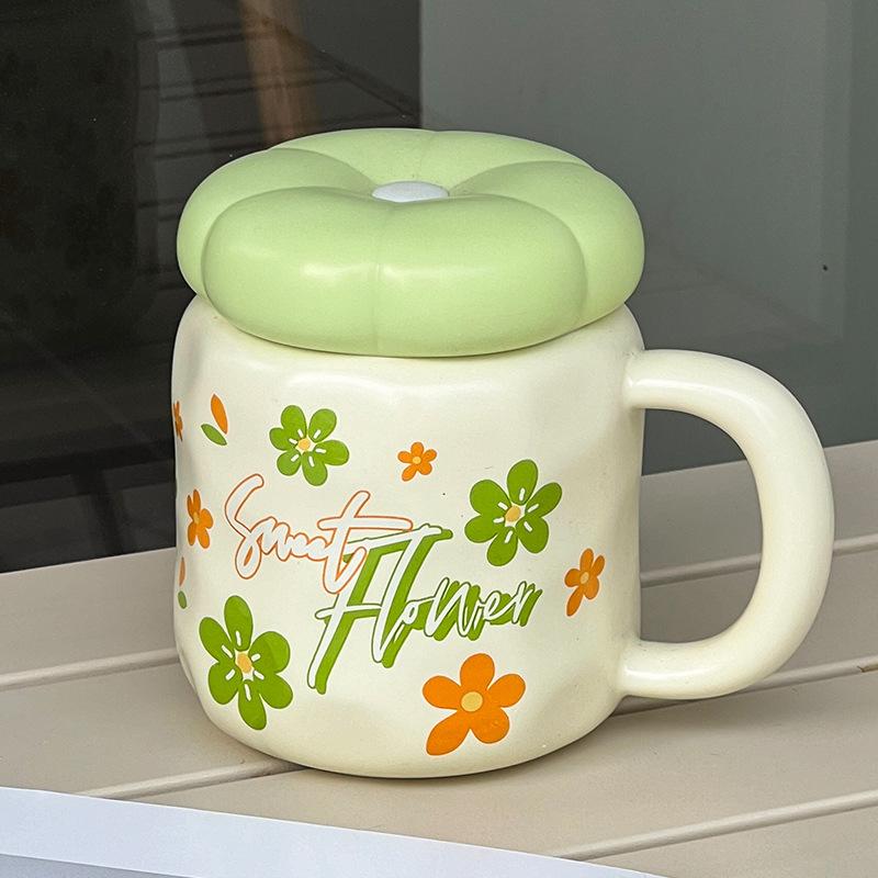 Cute Ceramic Cup with Lid High Value Ins Style Household Couple Water Cup Gift Box Creative Hand Gift Mug