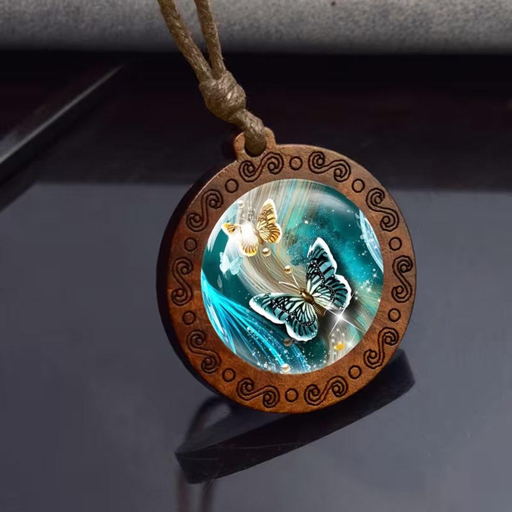 Leather Chain Wooden Pendant Necklace Boho Clothing Pendant Vintage Sweater Chain  for Women Men