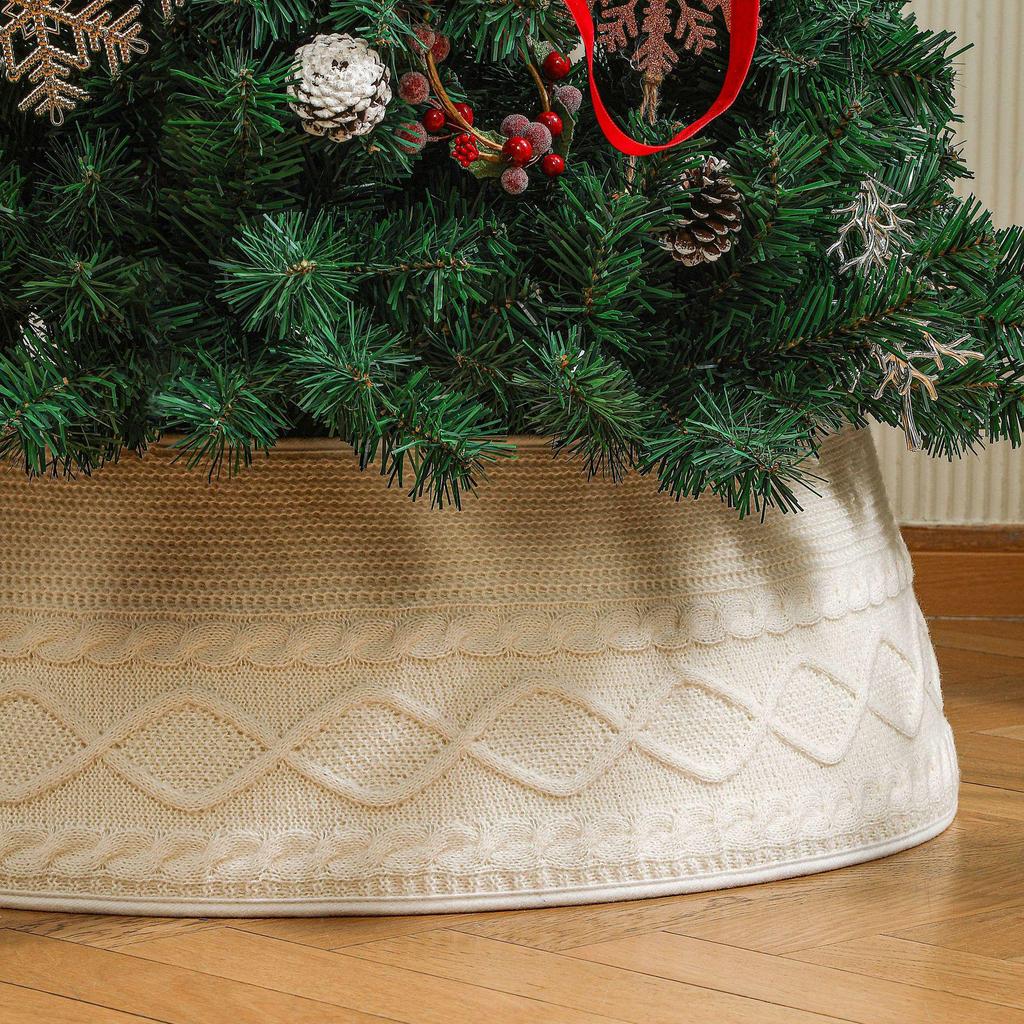 Adjustable Christmas Tree Knit Skirt with Clips