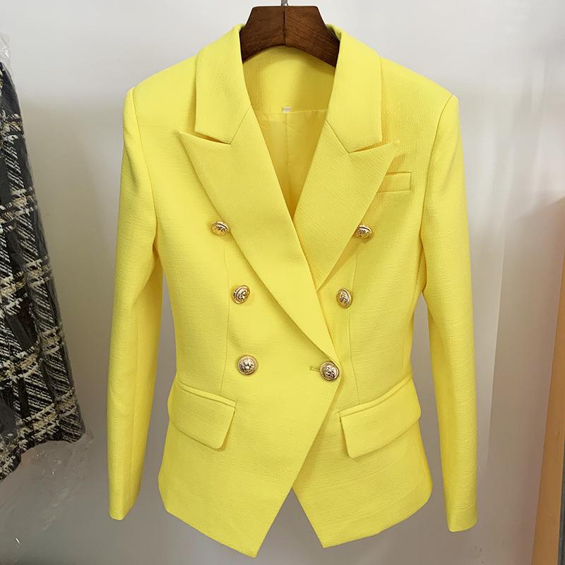 

Модна куртка жіноча Класичні двобортні металеві левові ґудзики Blazer S жовтий