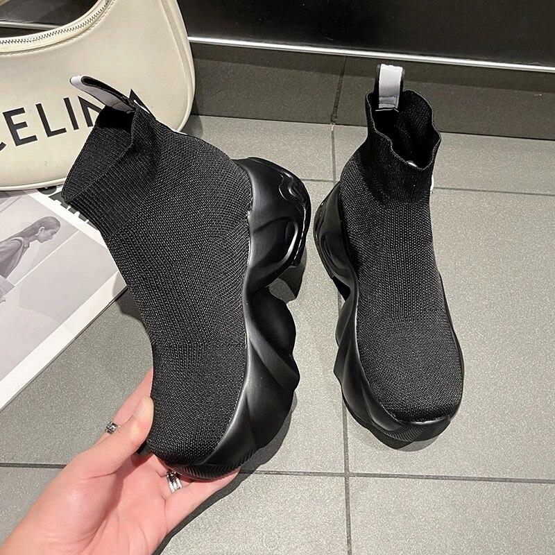 Frühling Herbst Neue Freizeit Mode frauen Sport Schuhe Dicke Sohle High Top Strass Luxus Designer frauen Socken und Stiefel