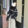 Xiaoxiangfeng Double-sided Wool Coat Women's Black and White Checkered Short Age-Reducing Round Neck Woolen Coat Winter