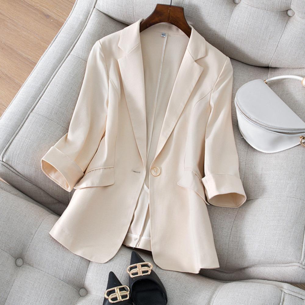 Tencel Linen Small Blazer Women's Seven-quarter Sleeve Spring and Summer New Korean Version Temperament Slim and Thin Suit Women's Top