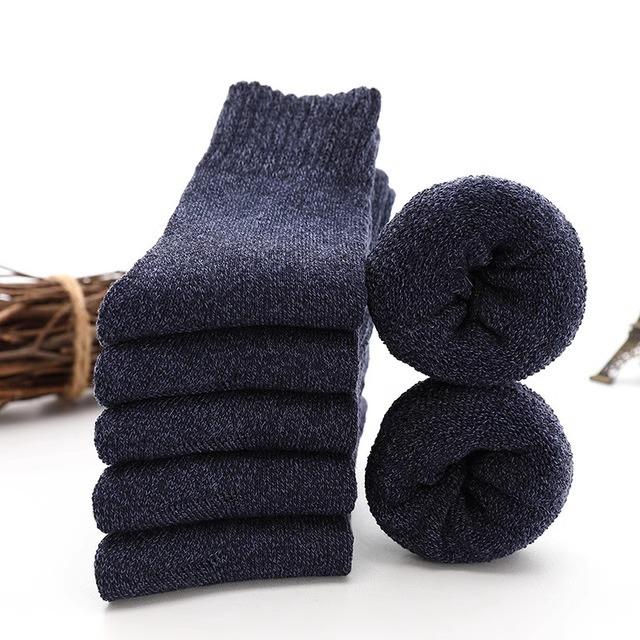 Men's Thickened Winter Wool Terry Socks - Mid-Calf, Warm, Anti-Slip, Antibacterial