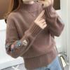 Women Knitted Sweater Floral Embroidery Thick Sweater Pullovers2023 Autumn Winter New Long Sleeve Turleneck Sweaters