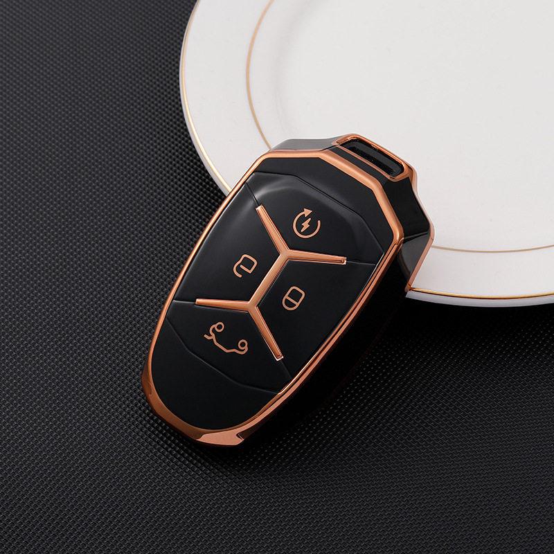 Compatible with Lynk & Co 01/02/03 Key Case, 2021 Model, Gold-Edge Style, Car Key Chain Buckle for Men and Women.