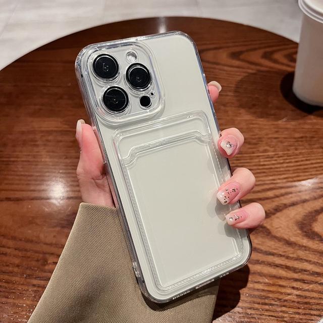 Plating Transparent Card Holder Phone Case For Iphone 14 13 11 12 Pro Max Plus Lens Protection Shockproof Silicone Wallet Cover