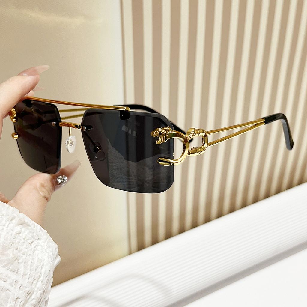 European and American trend frameless sunglasses leopard head fashion trimmed sunglasses masculinity female Internet celebrity street eye shot