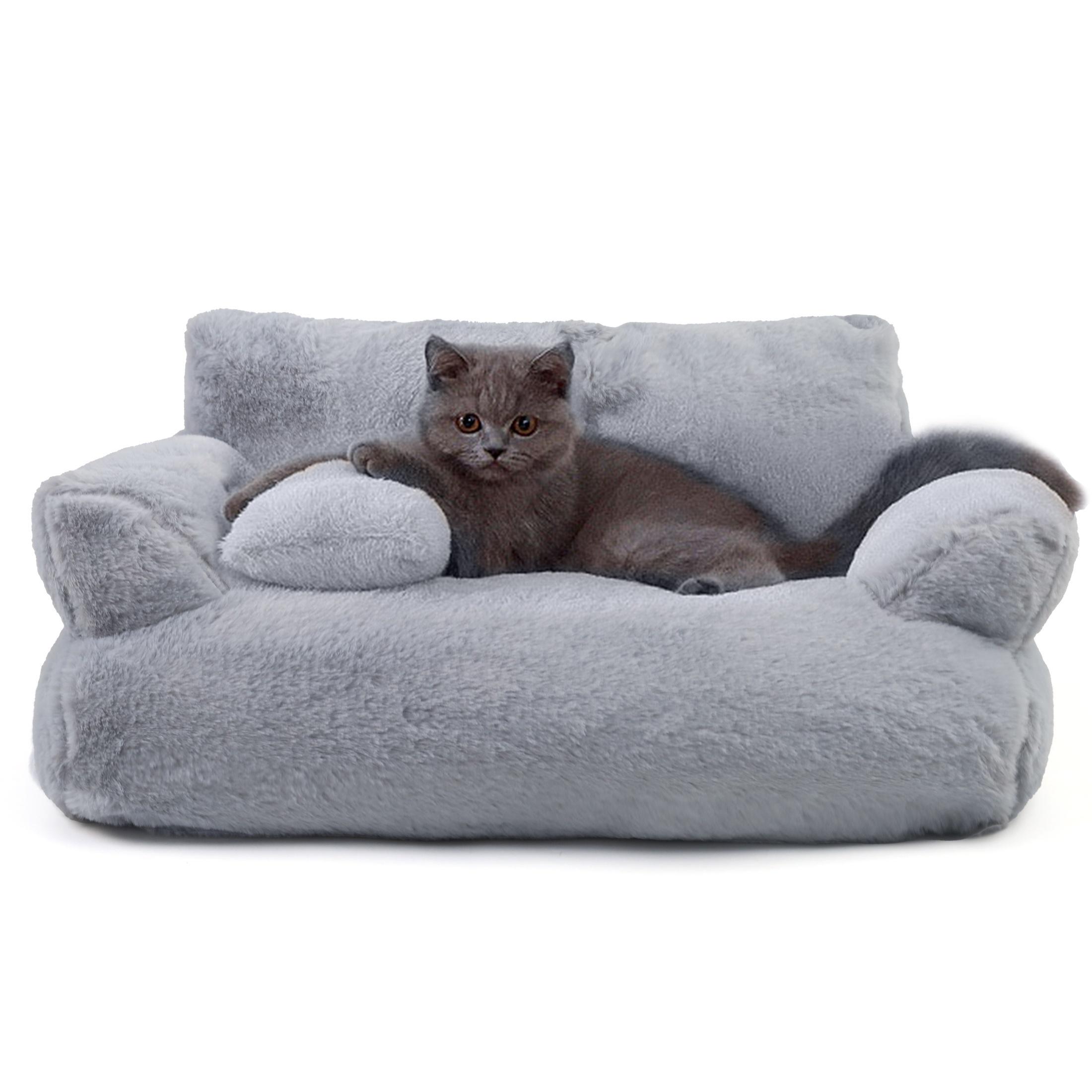 

Всесезонный диван-кровать для домашних животных, можно стирать в стиральной машине, кровати для средних и маленьких собак и кошек, пушистый диван для кошек, ультрамягкий и пушистый с нескользящим дном M