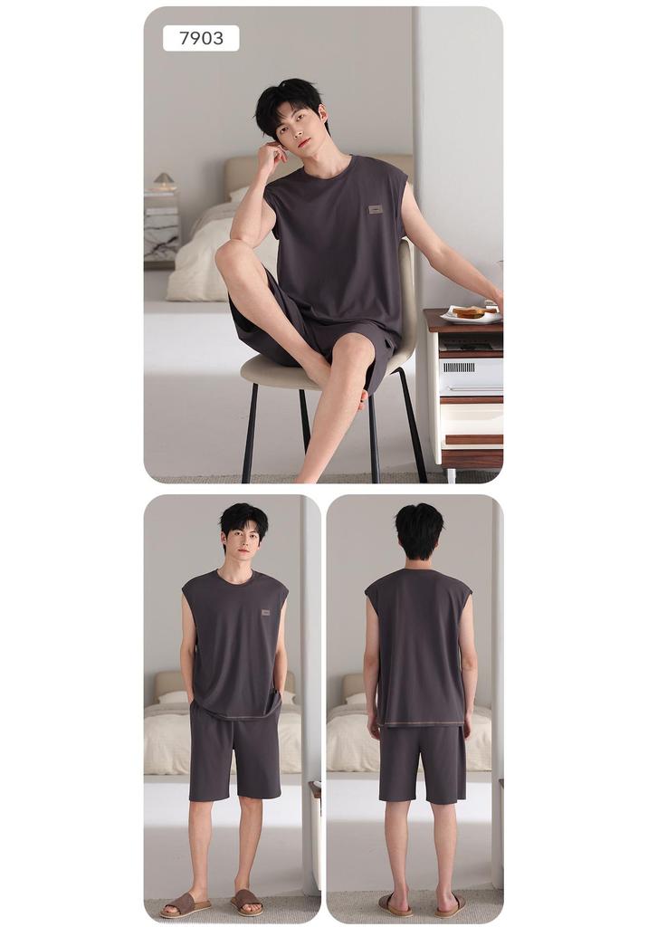 Men's Summer 2026 Modal Pajama Set - Lightweight Vest & Shorts for Home Wear