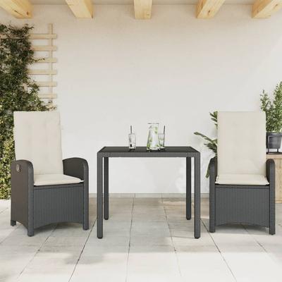 Vidaxl 3-Cz. Garden Furniture Set With Cushions, Black, PE Rattan